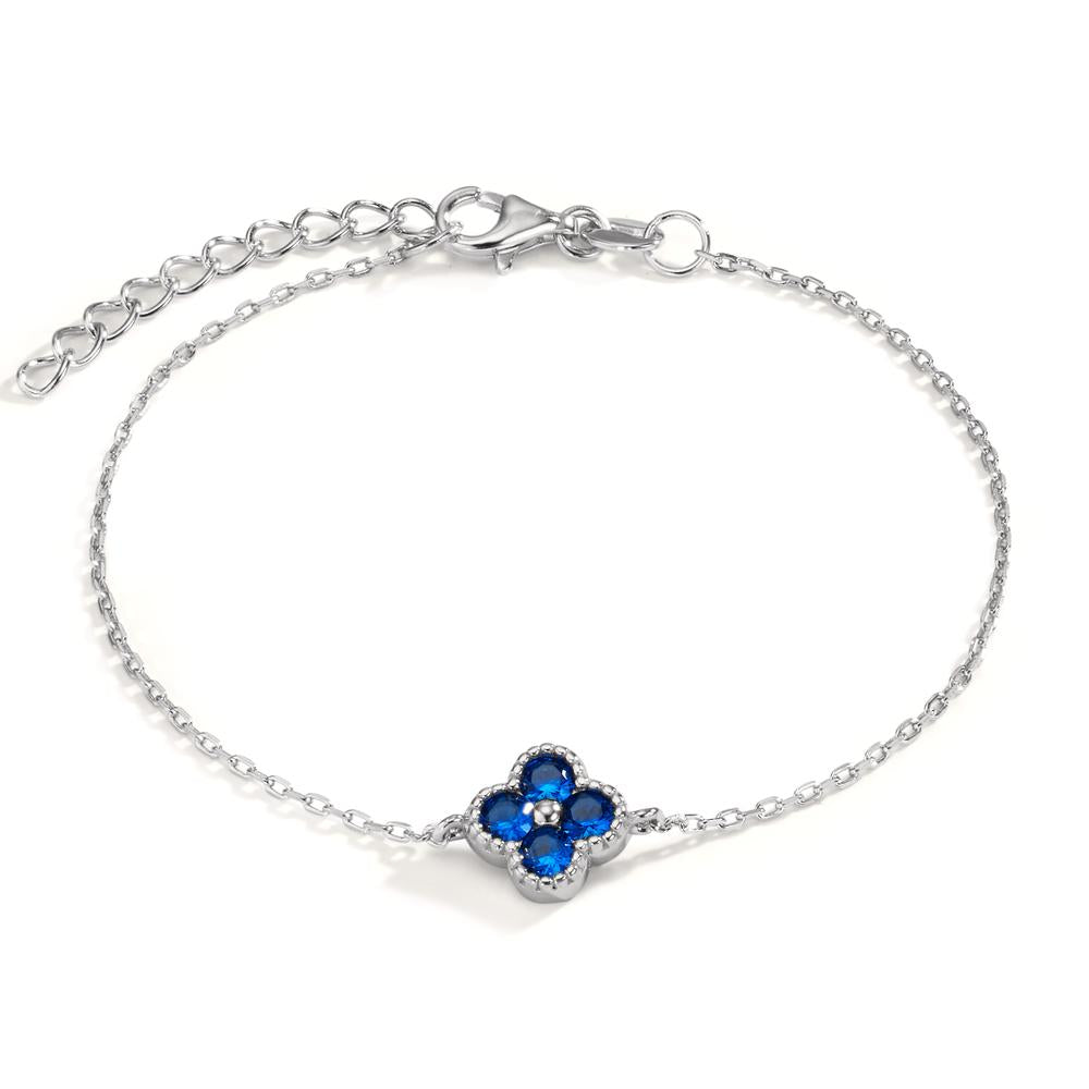 Bracelet Silver Zirconia Blue, 4 Stones Rhodium plated Flower 16-19 cm