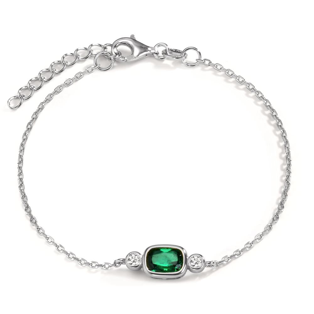 Bracelet Silver Zirconia Green, Zirconia White, 2 Stones Rhodium plated 16-19 cm