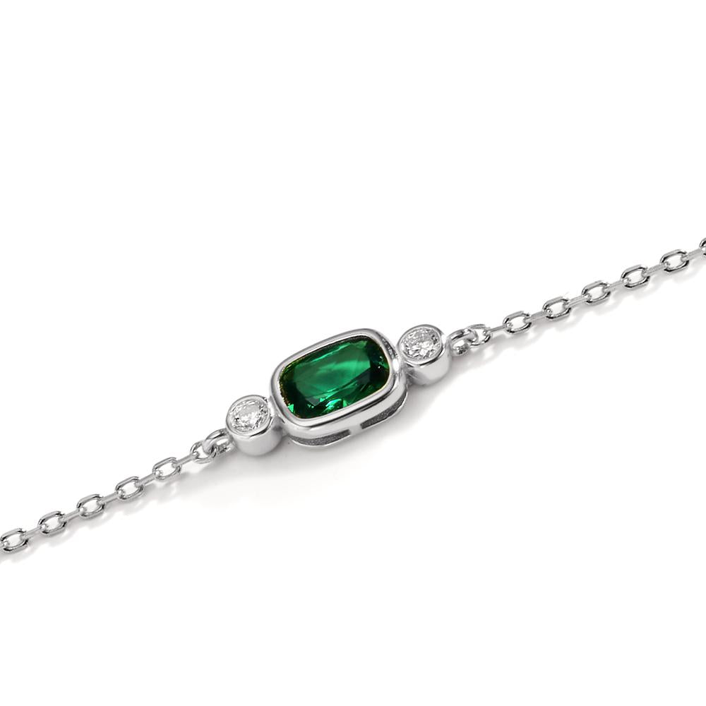 Bracelet Silver Zirconia Green, Zirconia White, 2 Stones Rhodium plated 16-19 cm