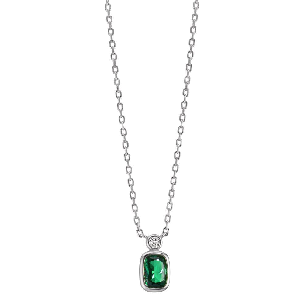 Necklace Silver Zirconia Green, Zirconia White Rhodium plated 40-45 cm