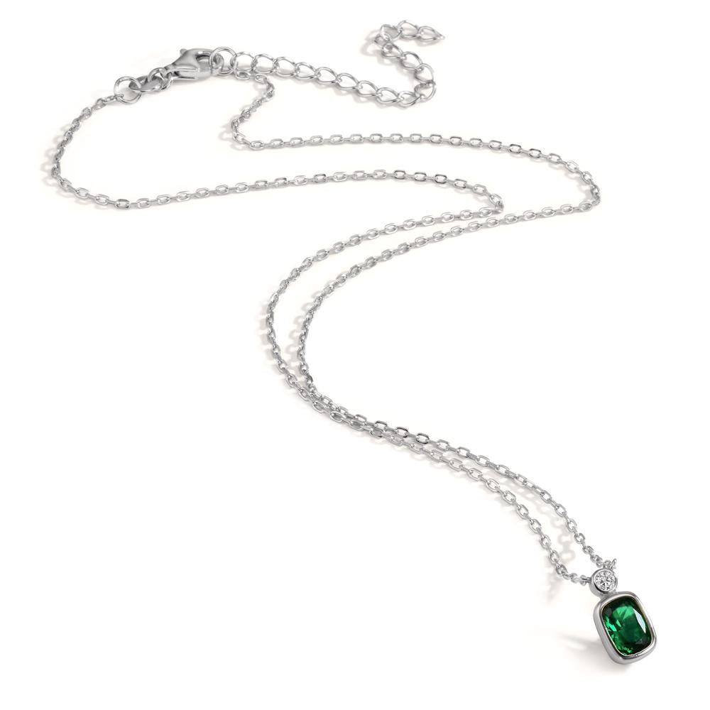 Necklace Silver Zirconia Green, Zirconia White Rhodium plated 40-45 cm