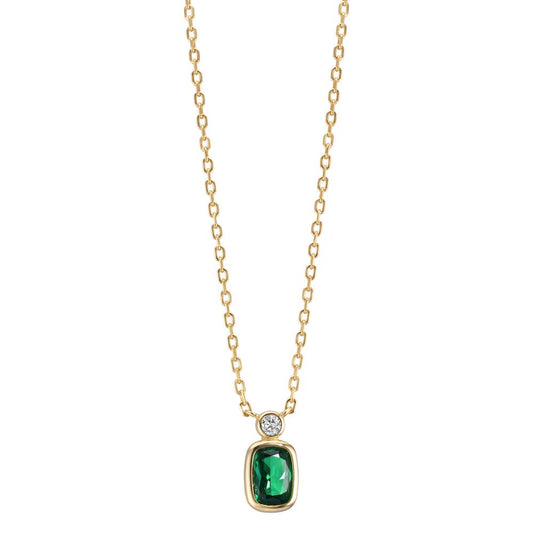 Necklace Silver Zirconia Green, Zirconia White Yellow Gold plated 40-45 cm