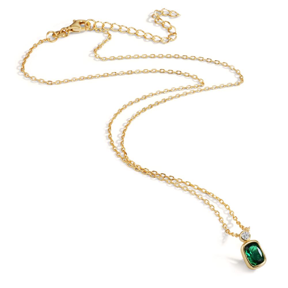 Necklace Silver Zirconia Green, Zirconia White Yellow Gold plated 40-45 cm