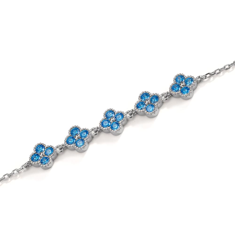 Bracelet Silver Zirconia Light Blue, 20 Stones Rhodium plated Flower 16-19 cm