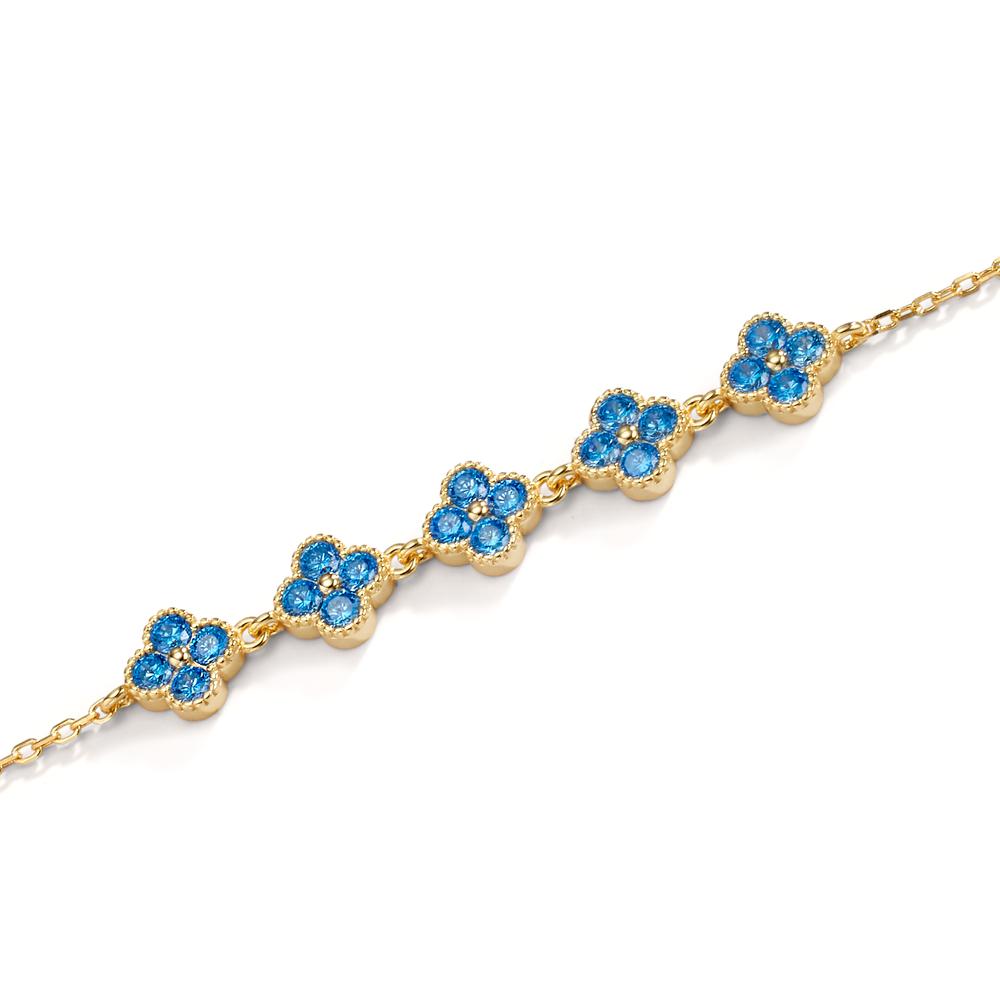 Bracelet Silver Zirconia Light Blue, 20 Stones Yellow Gold plated Flower 16-19 cm