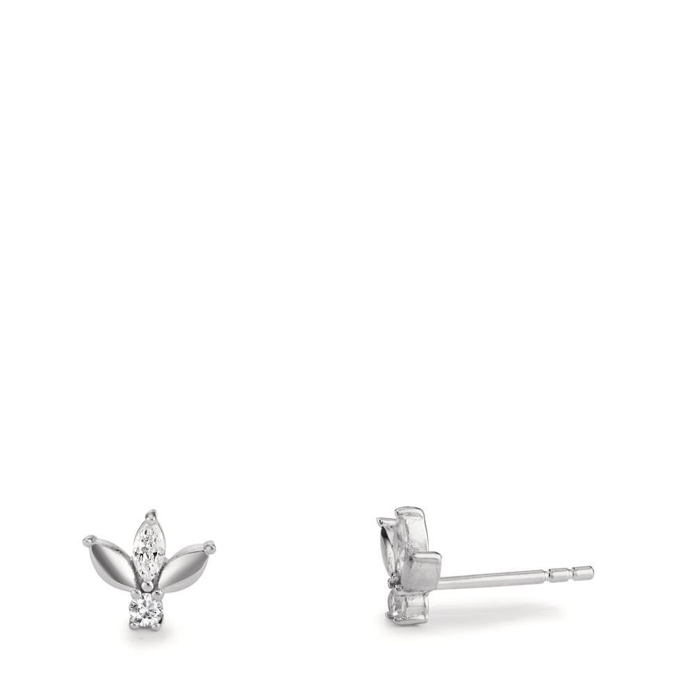 Stud earrings Silver Zirconia 4 Stones Rhodium plated Ø7 mm