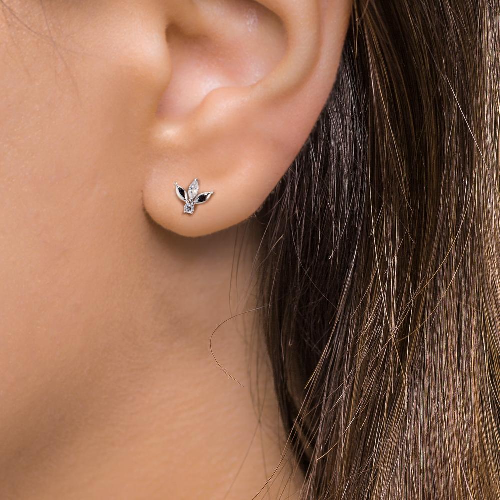 Stud earrings Silver Zirconia 4 Stones Rhodium plated Ø7 mm