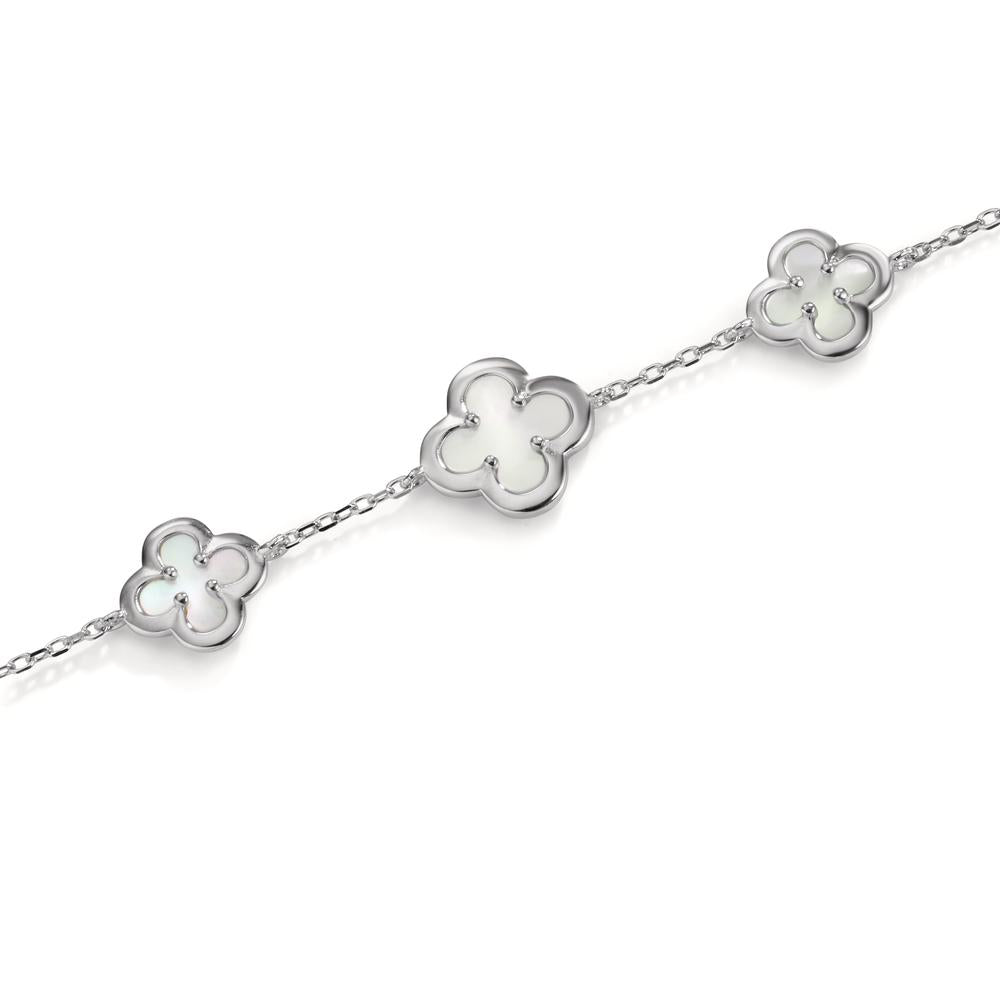 Bracelet Silver Rhodium plated Mother of pearl Flower 16-19 cm