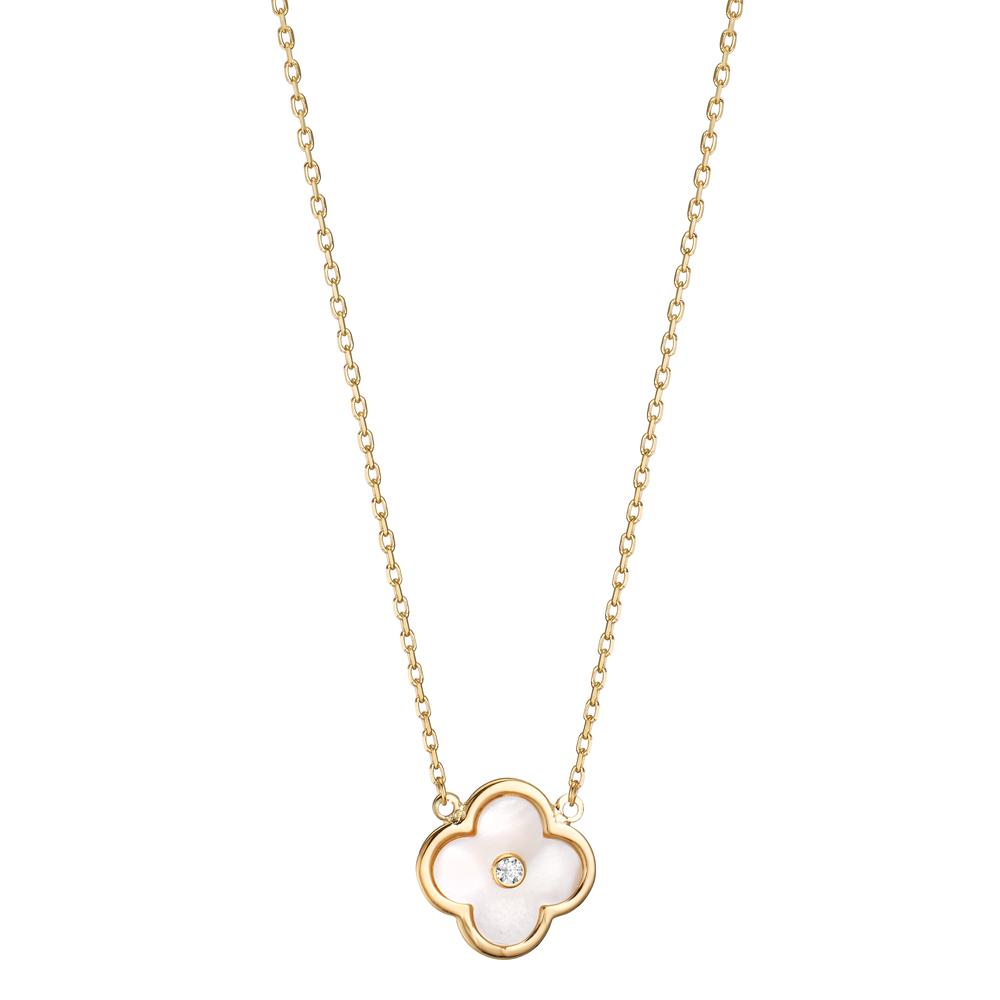 Necklace 9k Yellow Gold Zirconia Mother of pearl Flower 45 cm