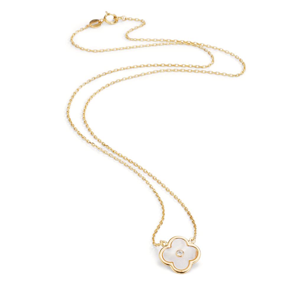 Necklace 9k Yellow Gold Zirconia Mother of pearl Flower 45 cm