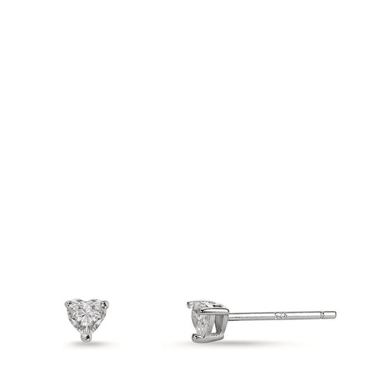 Stud earrings Silver Zirconia 2 Stones Rhodium plated Ø3.5 mm